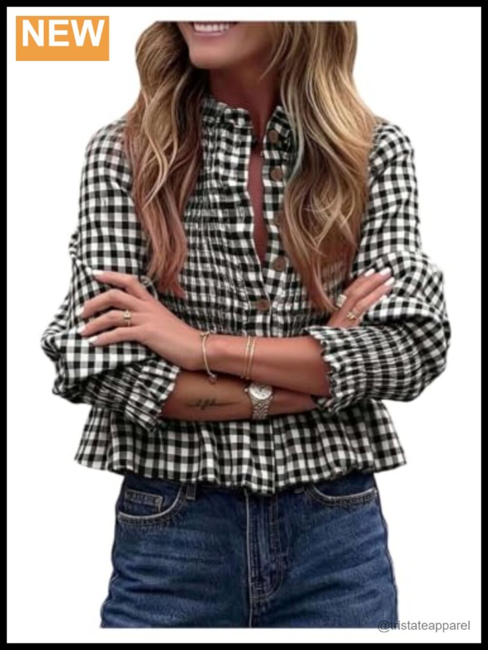 Floerns Women's Gingham Button Down Shirts Dressy Casual Long Sleeve Peplum